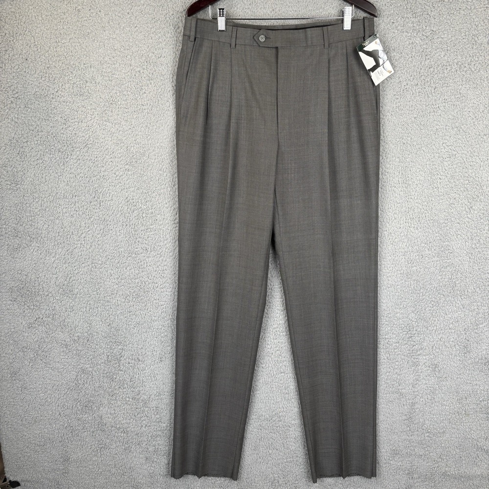 NEW Palm Beach Dress Pants Mens 36x36 Gray‎ Wool Blend Pleated Unhemmed